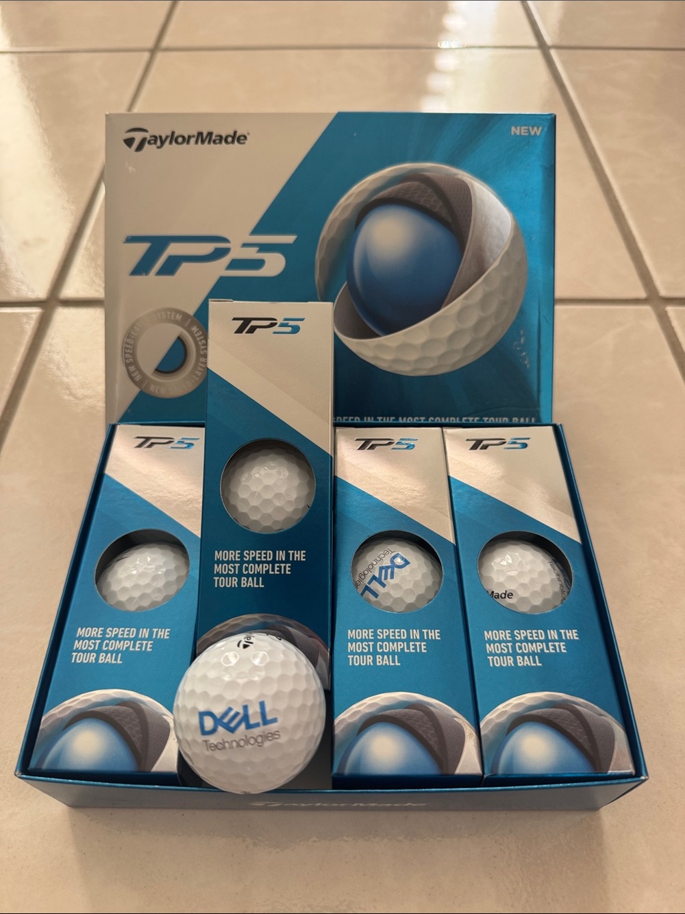 TaylorMade TP5 Golf Ball Pack - White and Blue with Company Logo